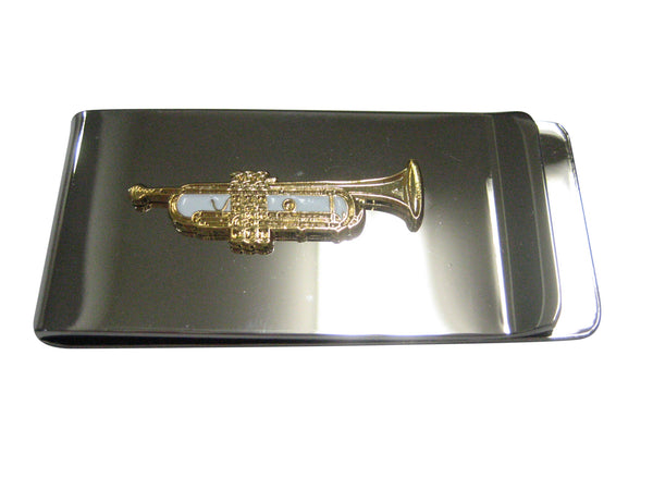 Gold Toned Textured Musical Trumpet Money Clip