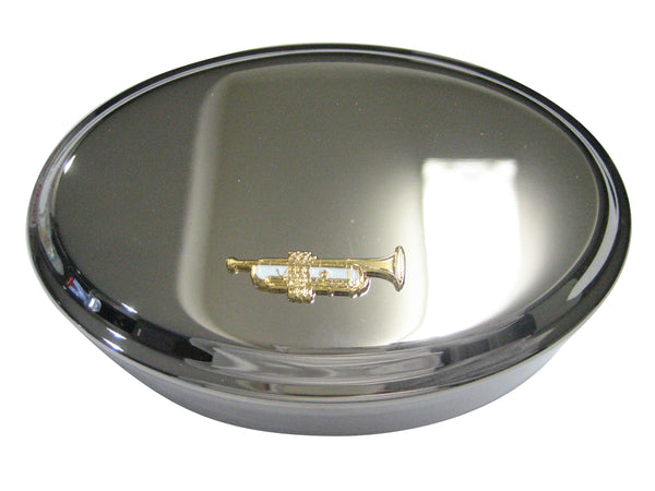 Gold Toned Textured Musical Trumpet Oval Trinket Jewelry Box