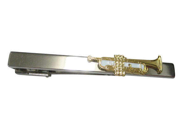 Gold Toned Textured Musical Trumpet Tie Clip