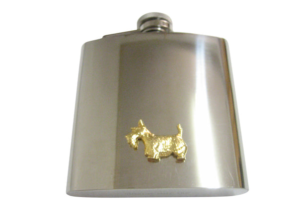 Gold Toned Textured Scottish Terrier Dog 6 Oz. Stainless Steel Flask