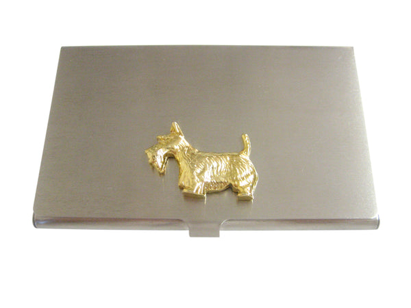 Gold Toned Textured Scottish Terrier Dog Business Card Holder