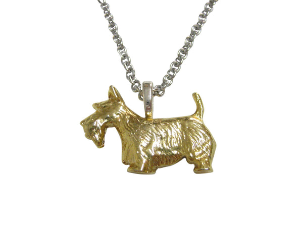 Gold Toned Textured Scottish Terrier Dog Pendant Necklace