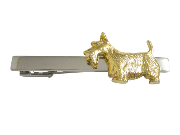 Gold Toned Textured Scottish Terrier Dog Square Tie Clip