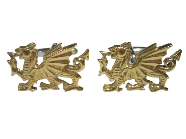 Gold Toned Textured Welsh Dragon Cufflinks