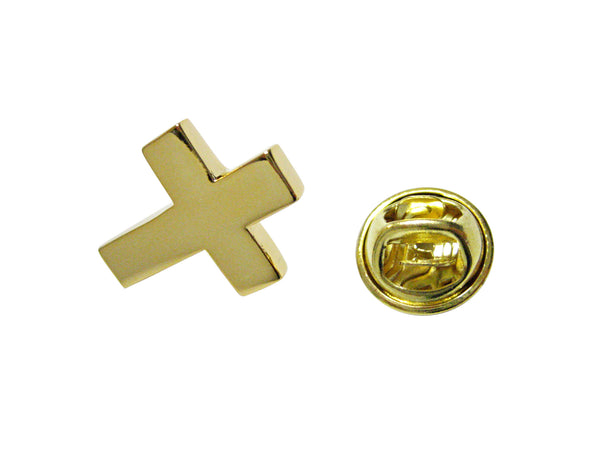 Gold Toned Thick Classic Religious Cross Lapel Pin