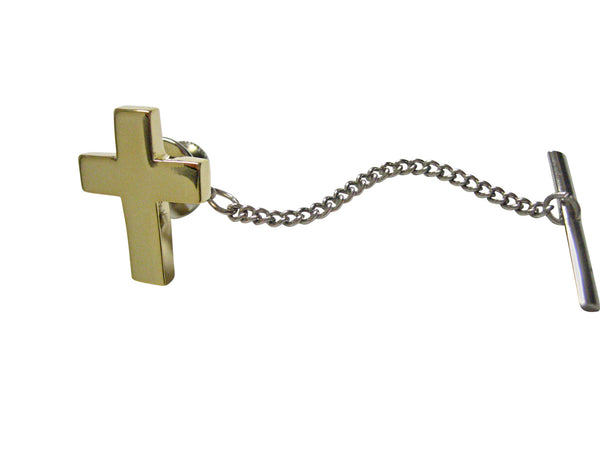 Gold Toned Thick Classic Religious Cross Tie Tack