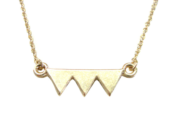Gold Toned Geometric Three Triangle Design Pendant Necklace
