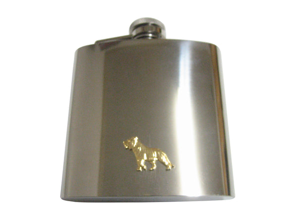 Gold Toned Tiger Pendant 6 Oz. Stainless Steel Flask