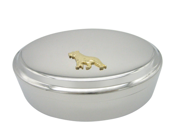 Gold Toned Tiger Pendant Oval Trinket Jewelry Box