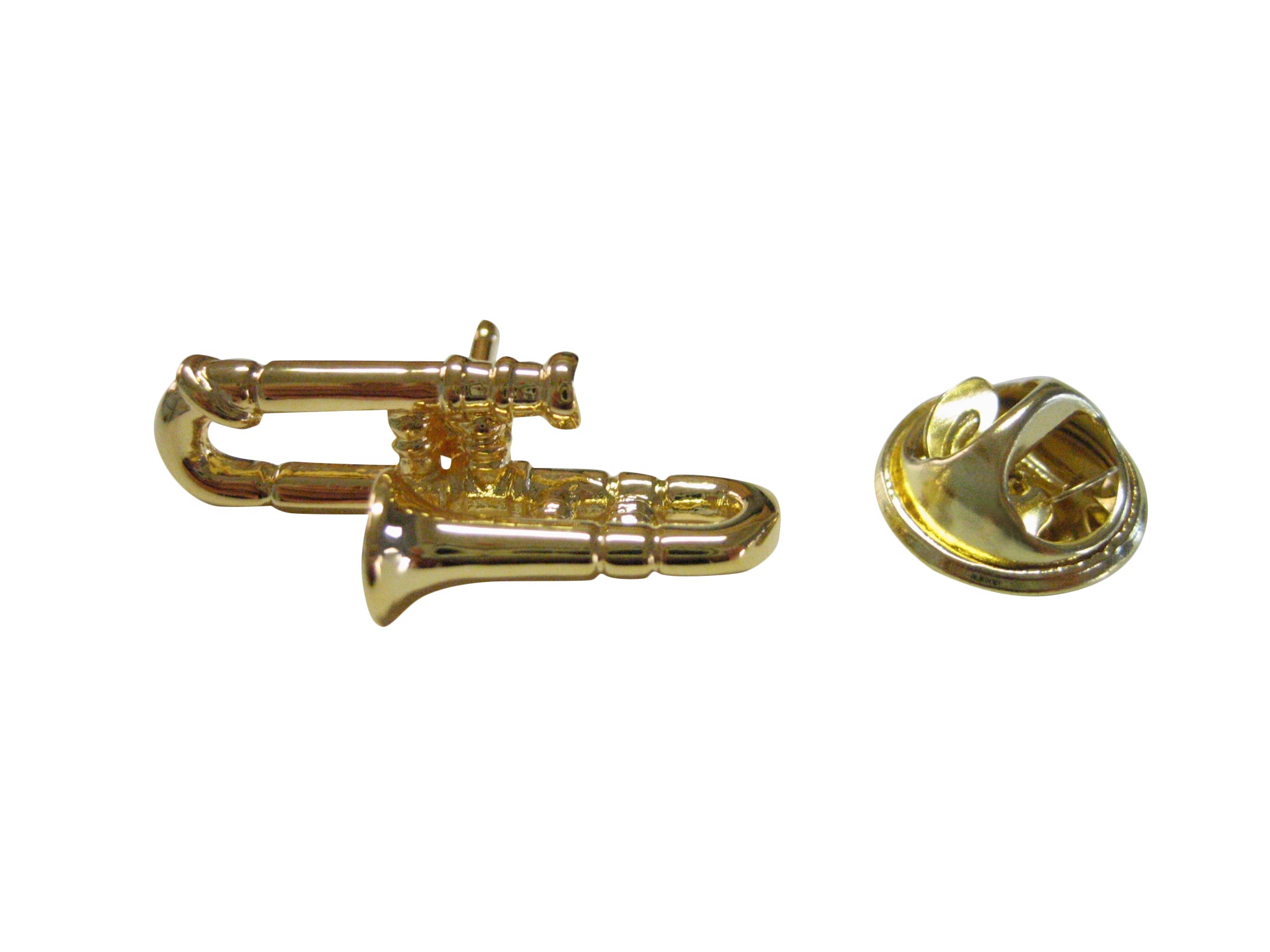 Gold Toned Trombone Musical Instrument Lapel Pin