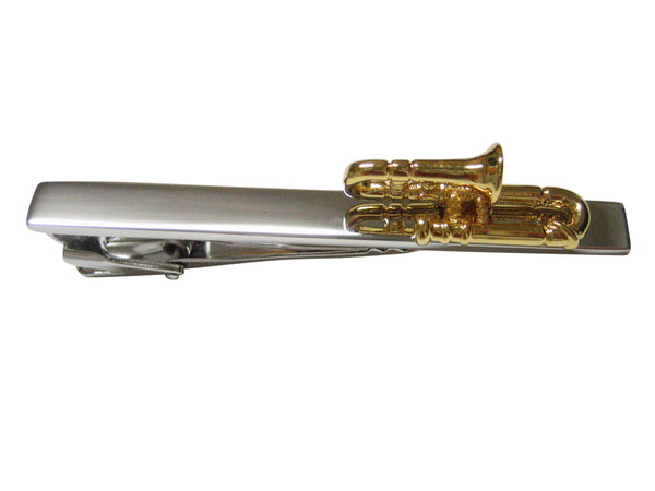 Gold Toned Trombone Musical Instrument Square Tie Clip