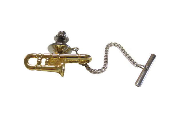 Gold Toned Trombone Musical Instrument Tie Tack