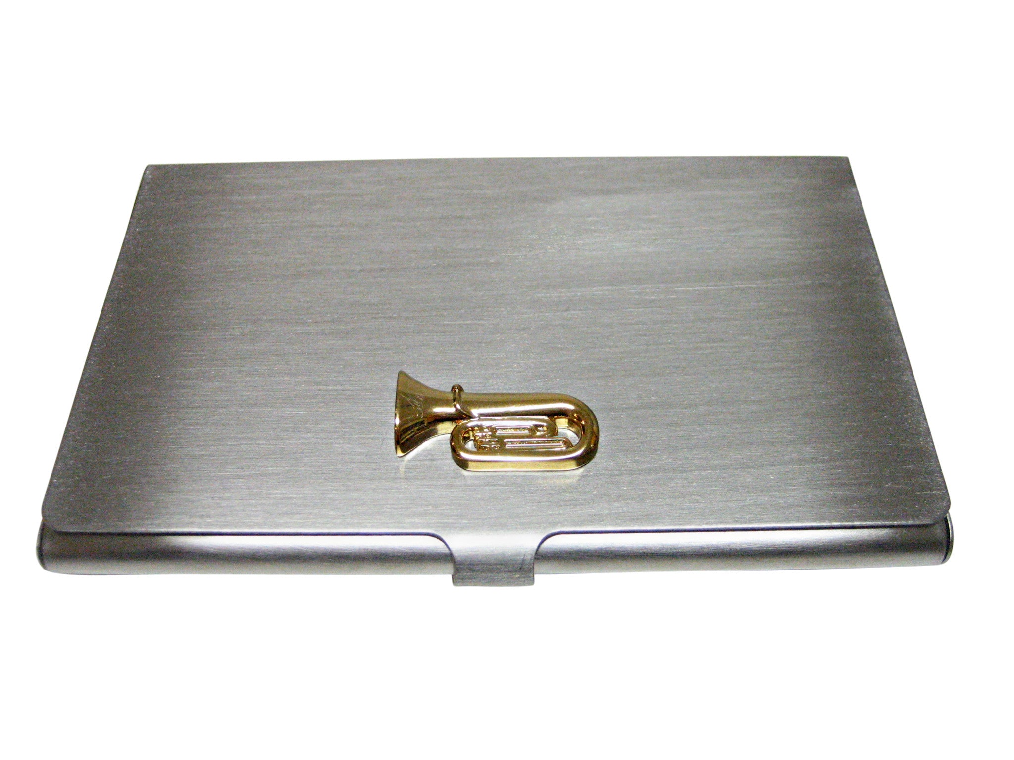 Gold Toned Tuba Music Instrument Business Card Holder