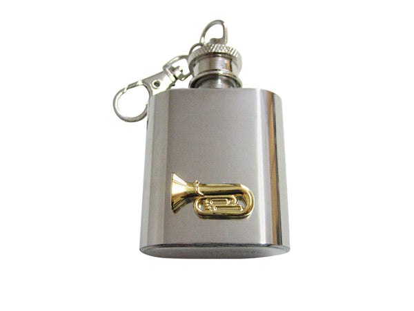 Gold Toned Tuba Music Instrument 1 Oz. Stainless Steel Key Chain Flask