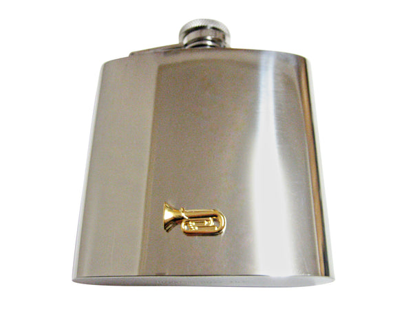 Gold Toned Tuba Music Instrument 6 Oz. Stainless Steel Flask