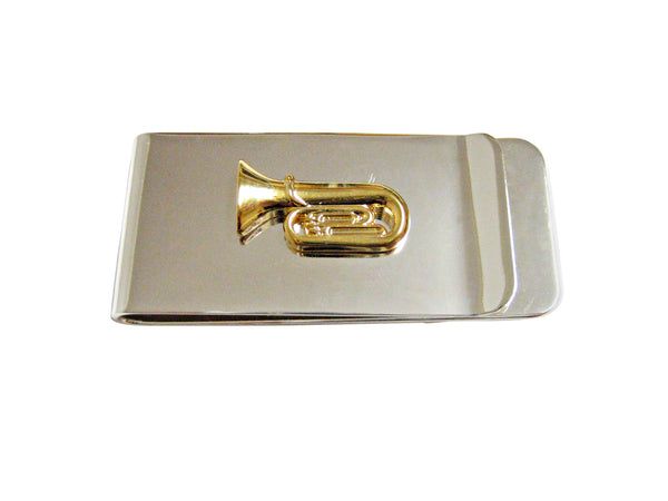 Gold Toned Tuba Music Instrument Money Clip