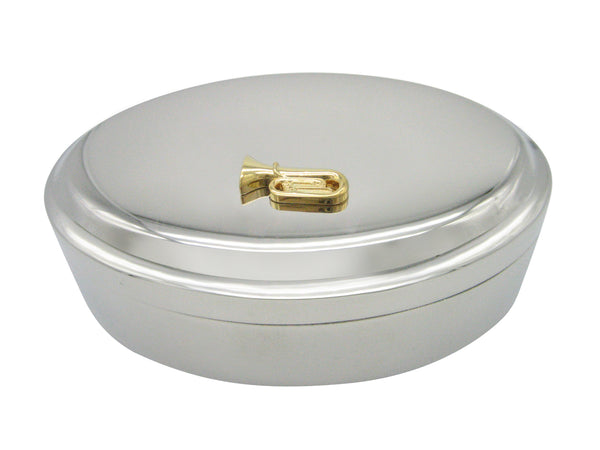 Gold Toned Tuba Music Instrument Pendant Oval Trinket Jewelry Box