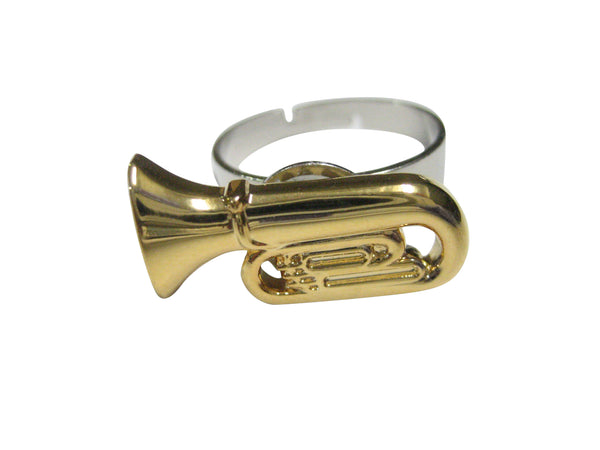 Gold Toned Tuba Musical Instrument Adjustable Size Fashion Ring