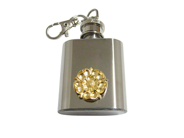 Gold Toned Tudor Rose 1 Oz. Stainless Steel Key Chain Flask