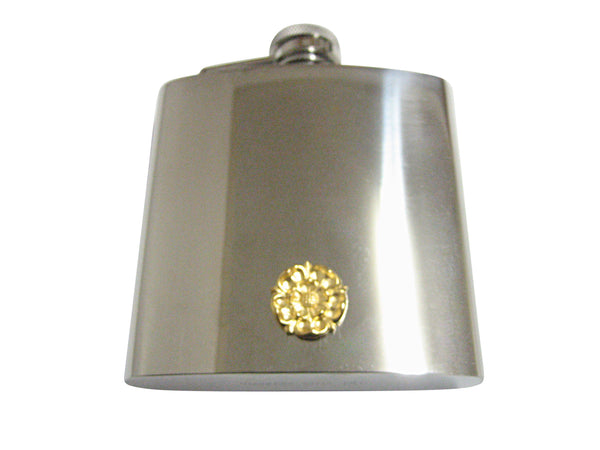 Gold Toned Tudor Rose 6 Oz. Stainless Steel Flask
