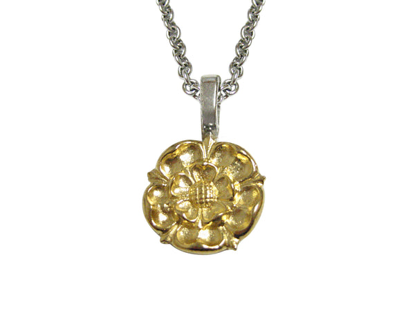 Gold Toned Tudor Rose Pendant Necklace