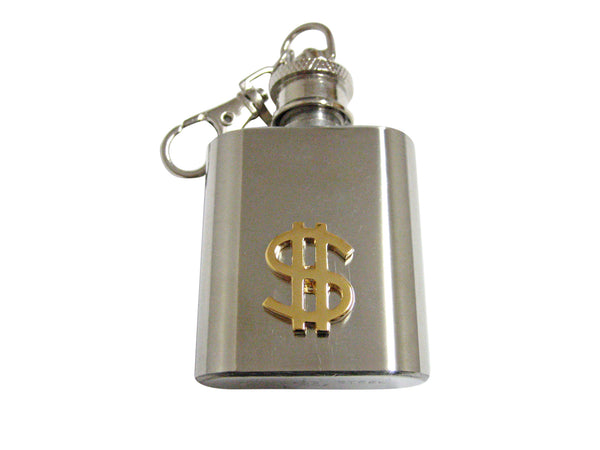 Gold Toned US Dollar Sign 1 Oz. Stainless Steel Key Chain Flask
