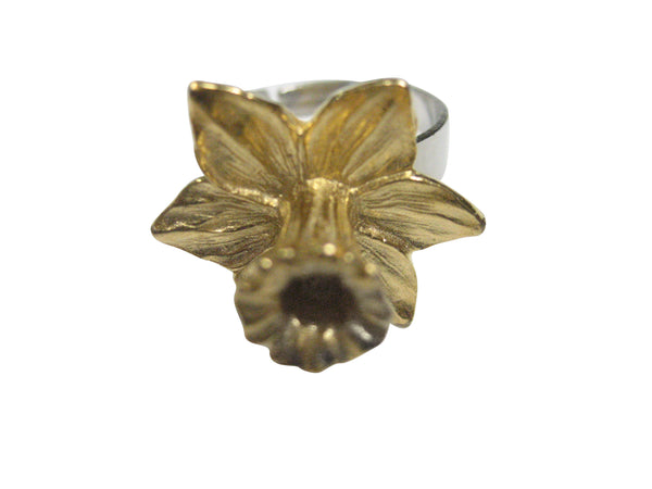 Gold Toned Welsh Daffodil Flower Adjustable Size Fashion Ring