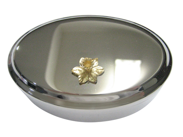 Gold Toned Welsh Daffodil Flower Oval Trinket Jewelry Box