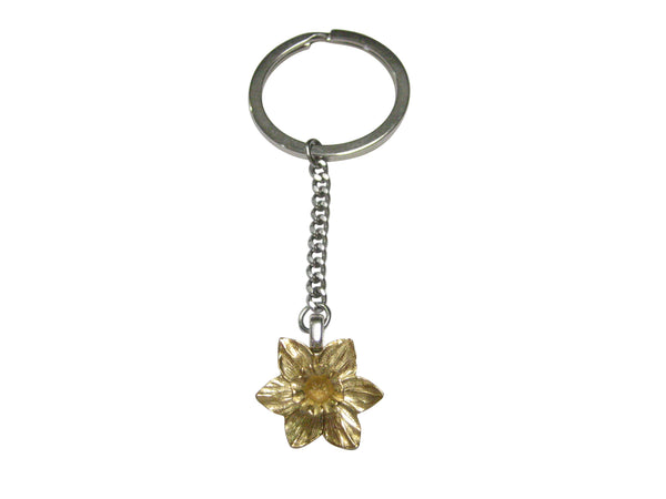 Gold Toned Welsh Daffodil Flower Pendant Keychain
