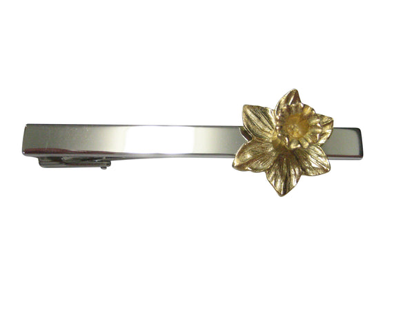 Gold Toned Welsh Daffodil Flower Square Tie Clip