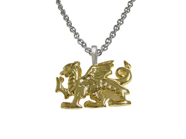 Gold Toned Welsh Dragon Pendant Necklace