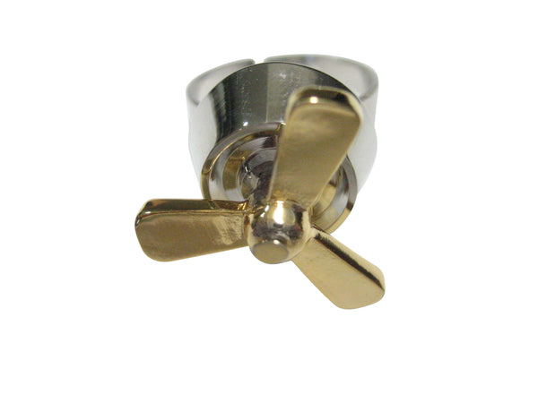 Gold and Silver Toned Airplane Propellor Adjustable Size Fashion Ring
