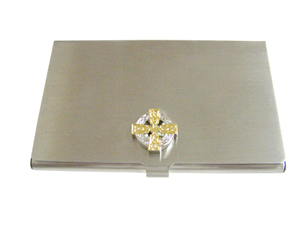Gold and Silver Toned Celtic Cross Business Card Holder
