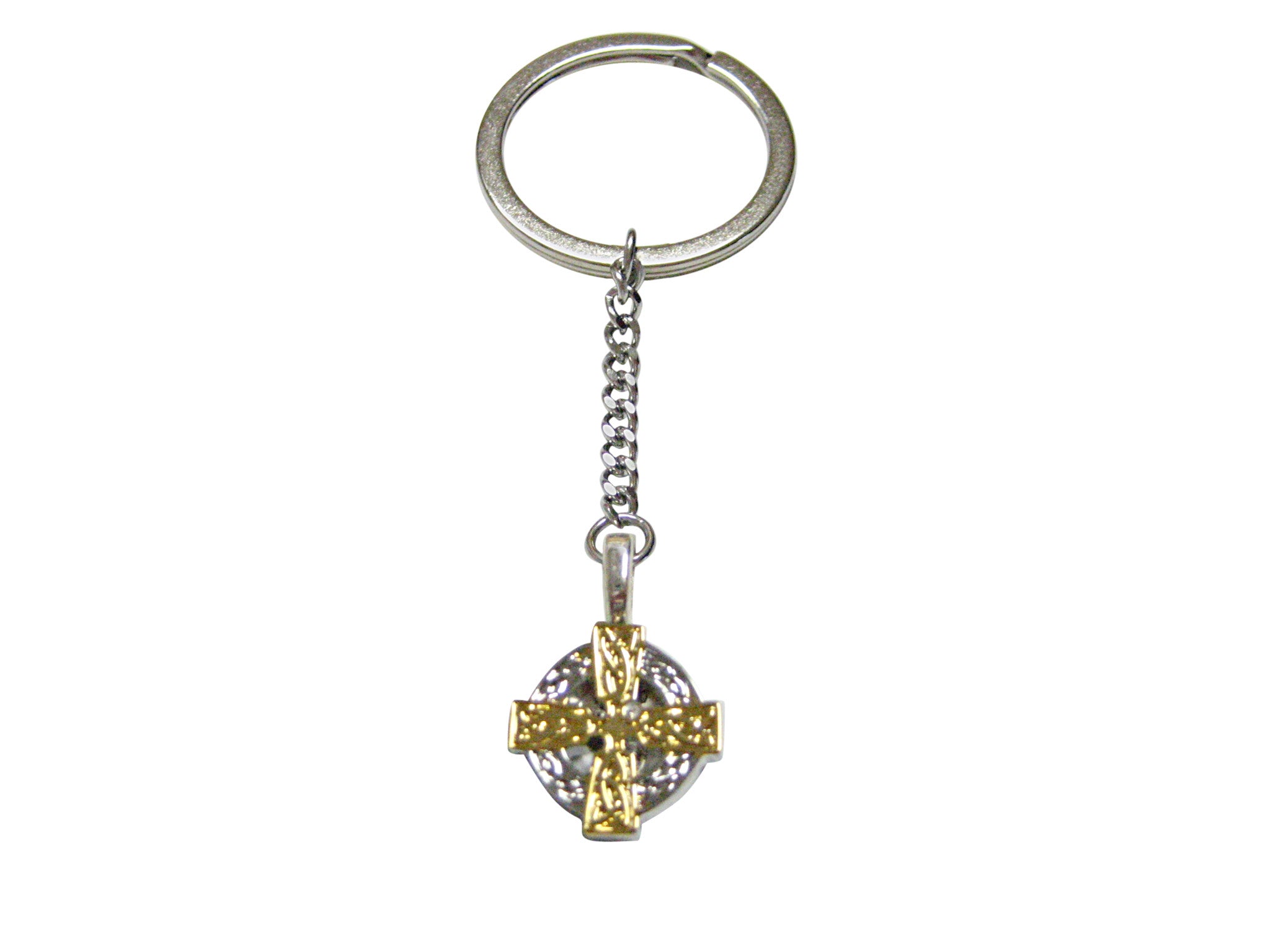 Gold and Silver Toned Celtic Cross Pendant Keychain