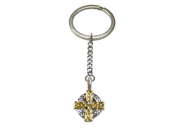 Gold and Silver Toned Celtic Cross Pendant Keychain