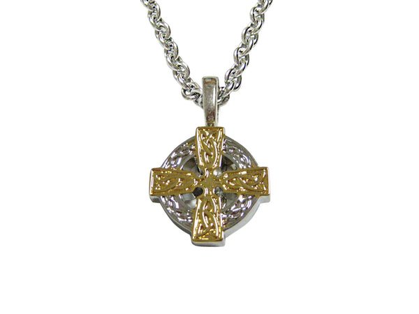 Gold and Silver Toned Celtic Cross Pendant Necklace