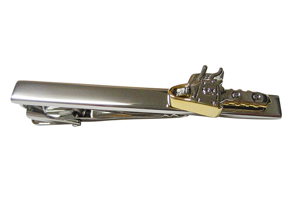 Gold and Silver Toned Chainsaw Square Tie Clip