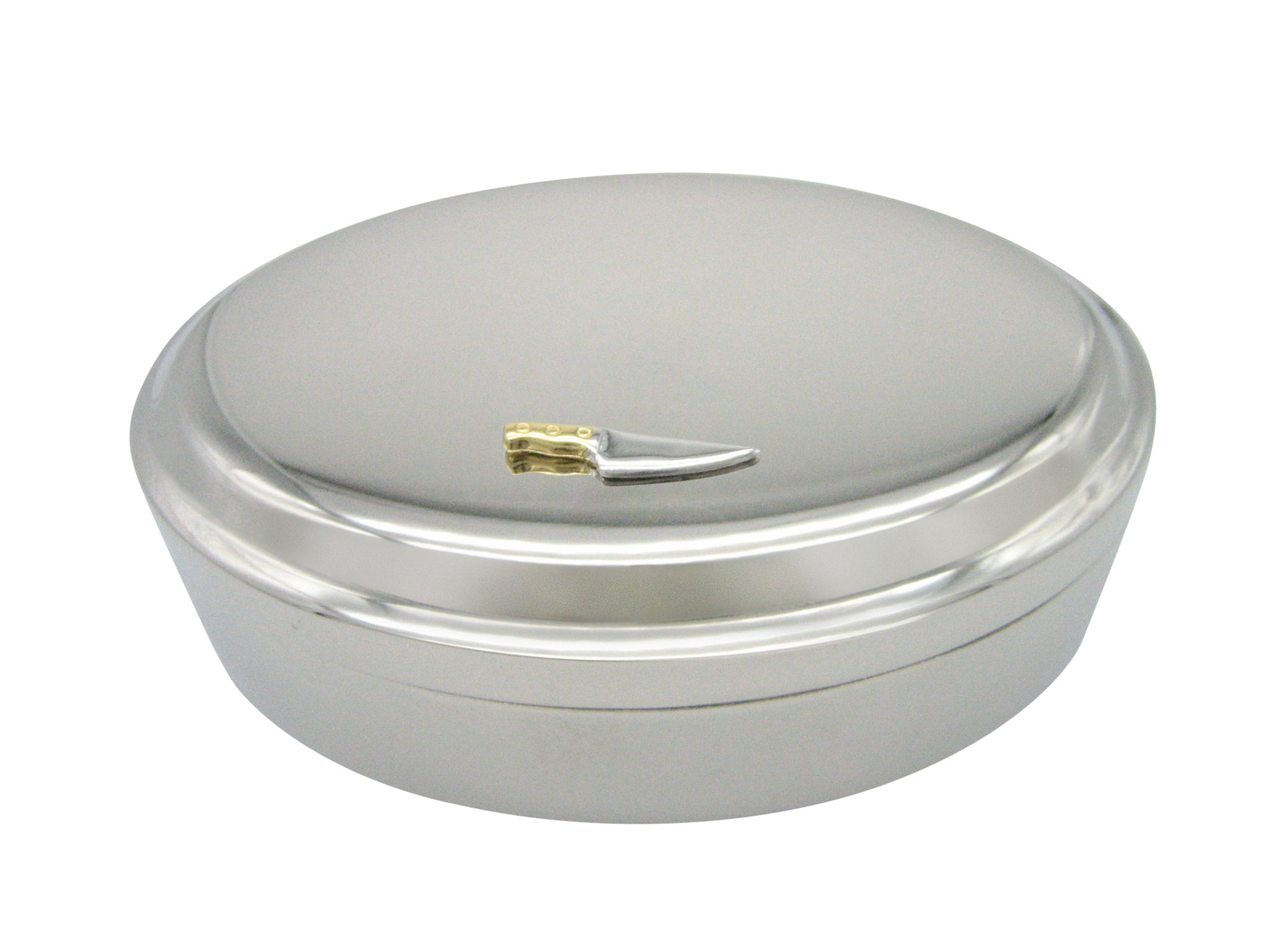 Gold and Silver Toned Culinary Chef Knife Pendant Oval Trinket Jewelry Box