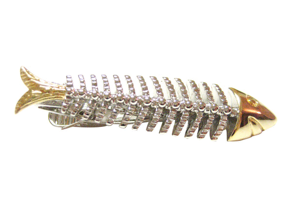 Gold and Silver Toned Fish Bone Full Size Tie Clip
