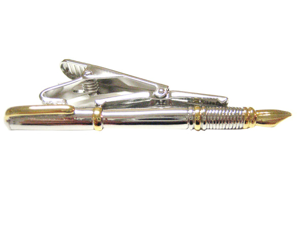 Gold and Silver Toned Fountain Pen Full Length Tie Clip