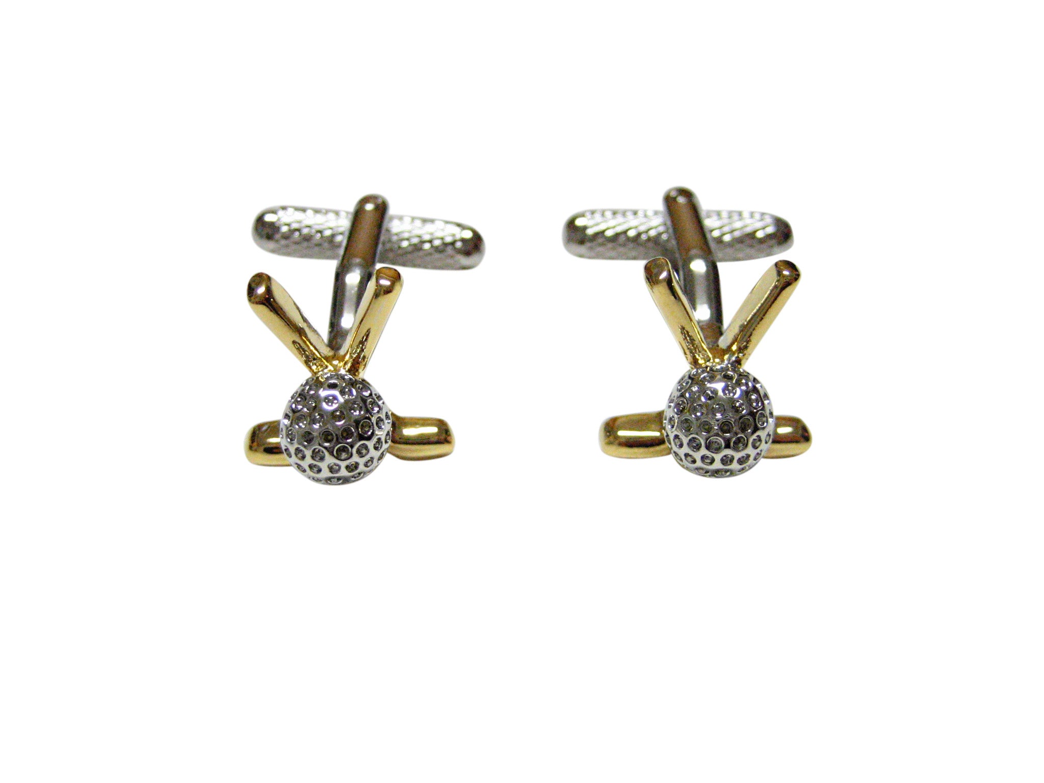 Gold and Silver Toned Golf Clubs and Ball Cufflinks