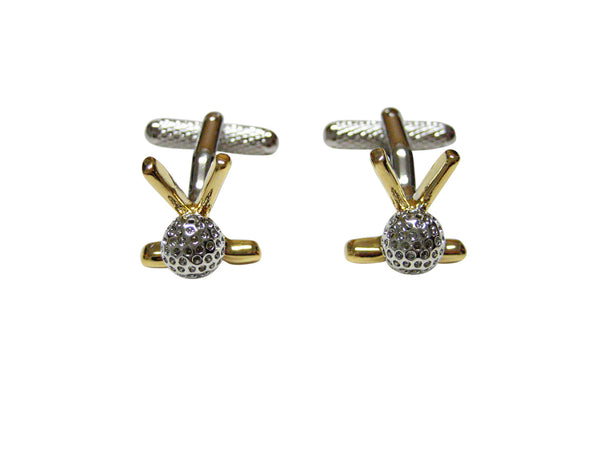 Gold and Silver Toned Golf Clubs and Ball Cufflinks