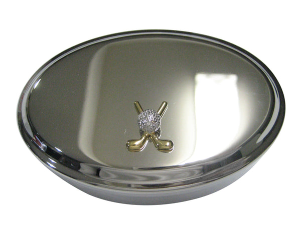Gold and Silver Toned Golf Clubs and Ball Oval Trinket Jewelry Box