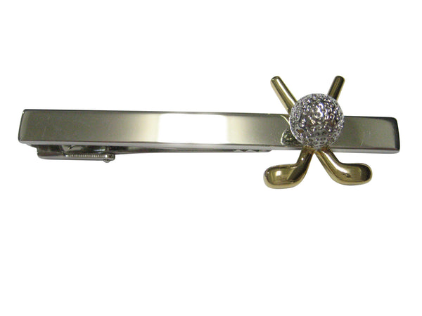Gold and Silver Toned Golf Clubs and Ball Tie Clip