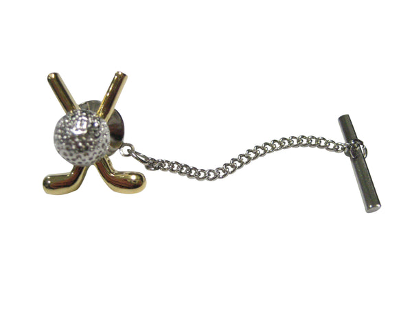 Gold and Silver Toned Golf Clubs and Ball Tie Tack
