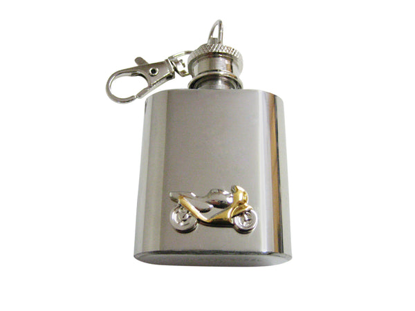 Gold and Silver Toned Motorcycle 1 Oz. Stainless Steel Key Chain Flask