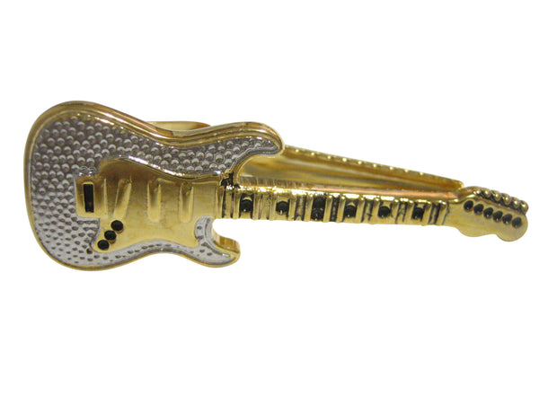 Gold and Silver Toned Musical Electric Guitar Full Tie Clip