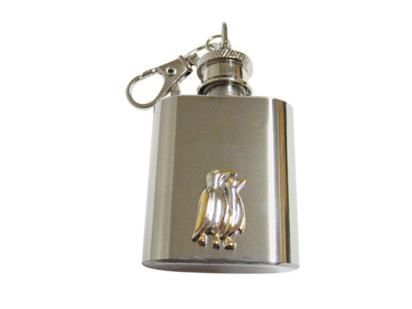 Gold and Silver Toned Penguin Birds 1 Oz. Stainless Steel Key Chain Flask