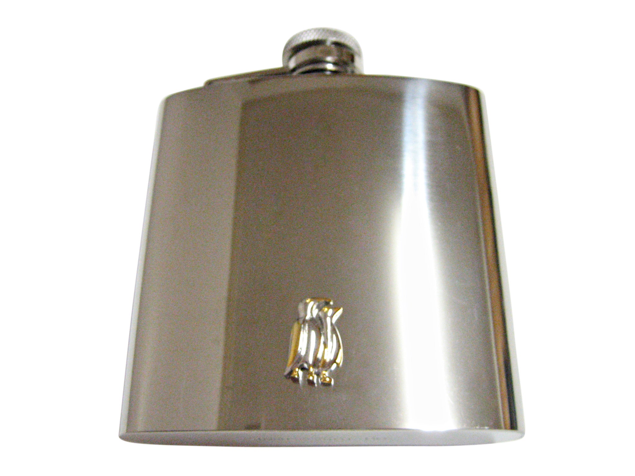 Gold and Silver Toned Penguins 6 Oz. Stainless Steel Flask