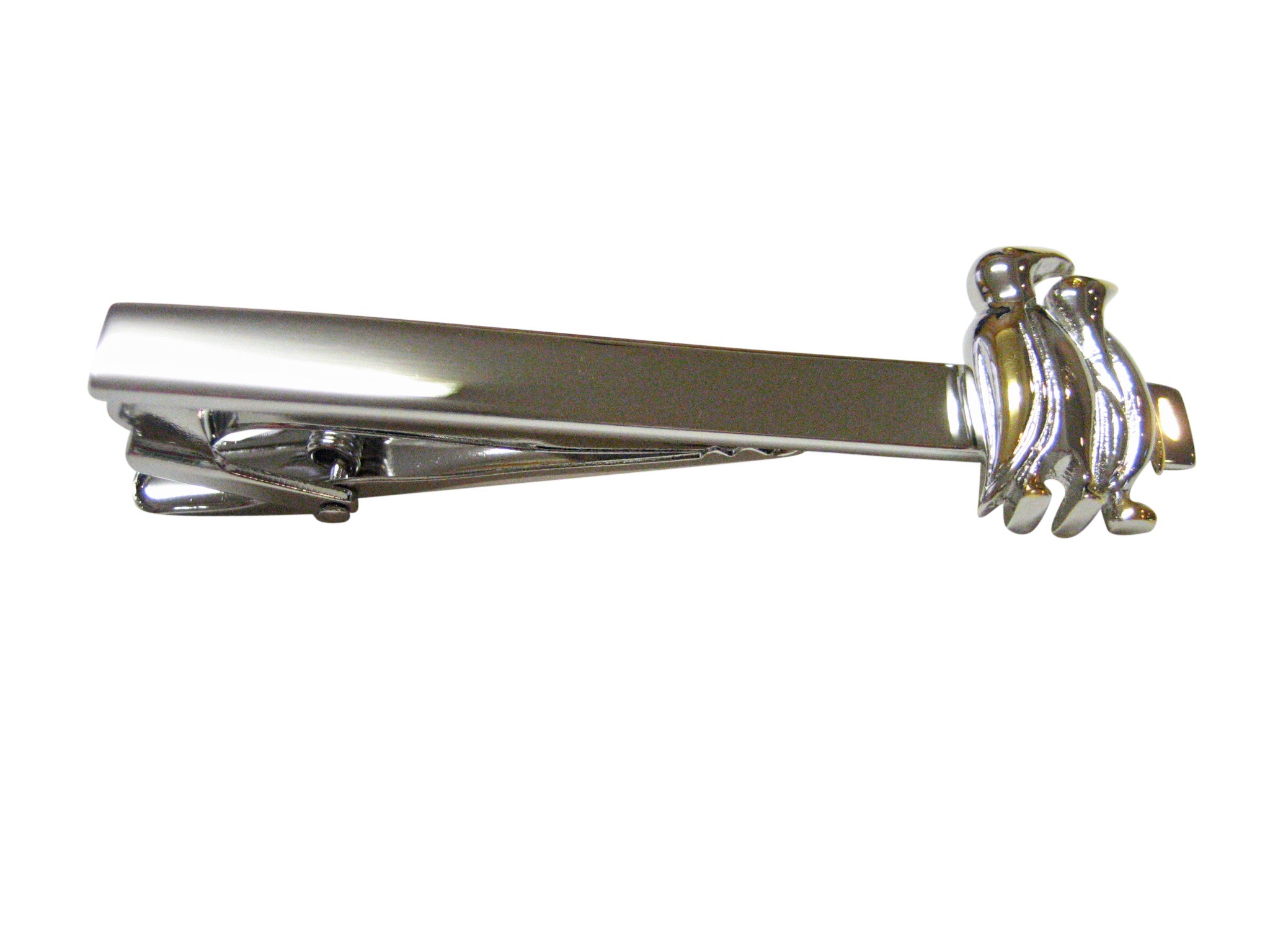 Gold and Silver Toned Penguin Birds Square Tie Clip